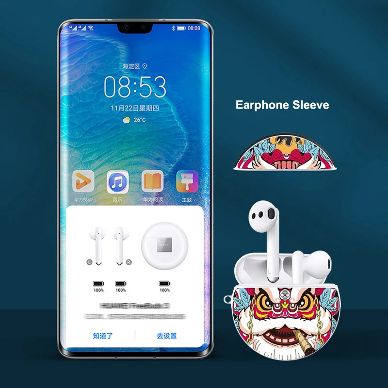 

Bluetooth Hoofdtelefoon Cover for Huawei Freebuds Pro Earphone Set Bag Soft Plastic Crane Painting Earphone Beschermen Case