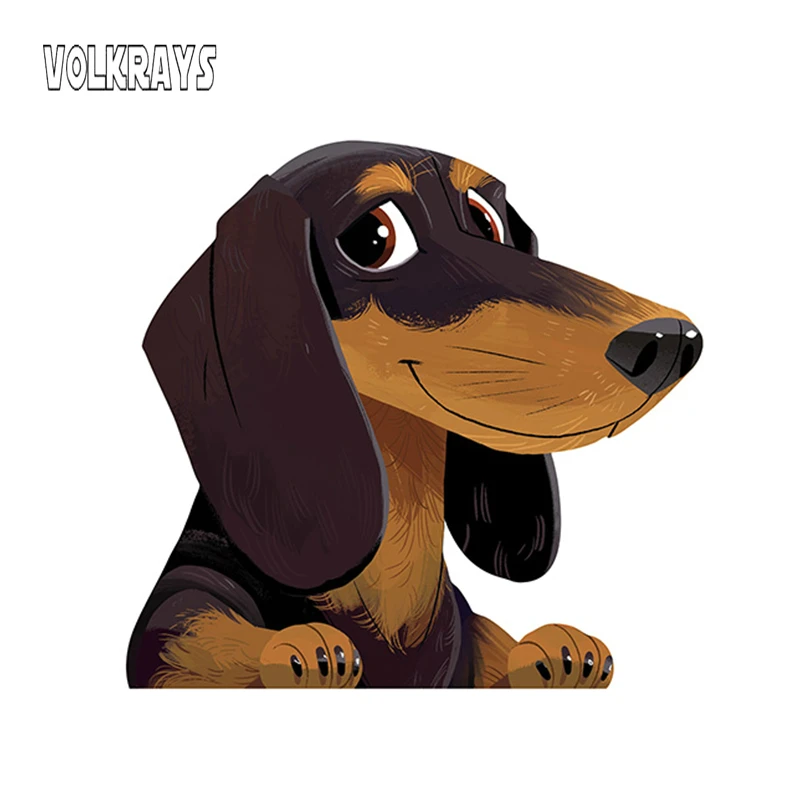 

Автомобильные наклейки Volkrays с мультяшными животными, Такса, стикер, животные, Виниловая наклейка с принтом собаки, водонепроницаемые автом...