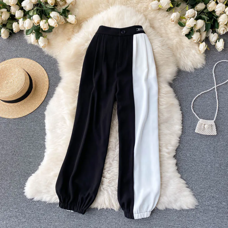 Patchwork Contrast Loose Wide Leg Long Pants 2021 Autumn Casual Street Style Knickerbockers Pants Versatile Cargo Long Pants