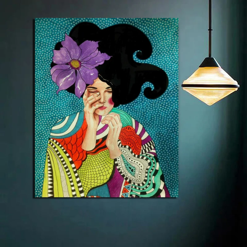 

Poster Vintage With Closed Eyes Girl Wall Art Modern Canvas Canvas Painting Posters Print Living Room Home Decoration Unframed