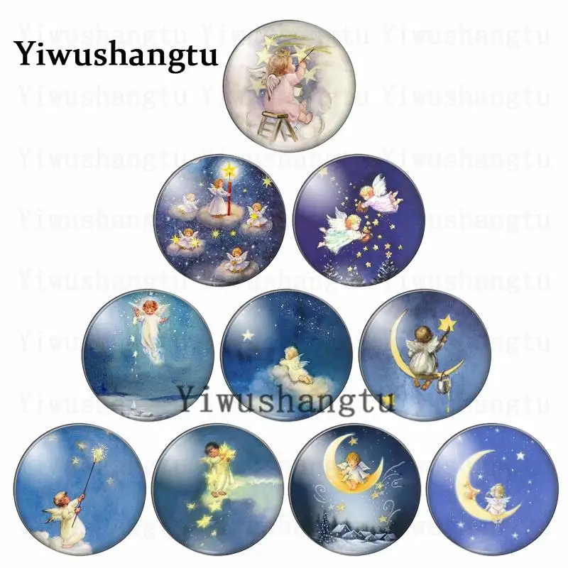 Новый Винтажный круглый стеклянный кабошон с рисунком ангела ребенка Луны 12 мм/18