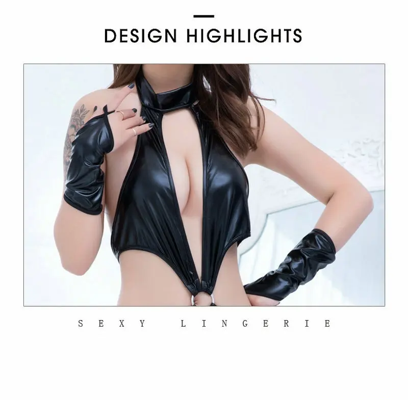 Новые пикантные Wetlook ПВХ латексный боди для Для женщин с открытой промежностью одежда для ночного клуба, для танцев кожаное нижнее белье для женщин