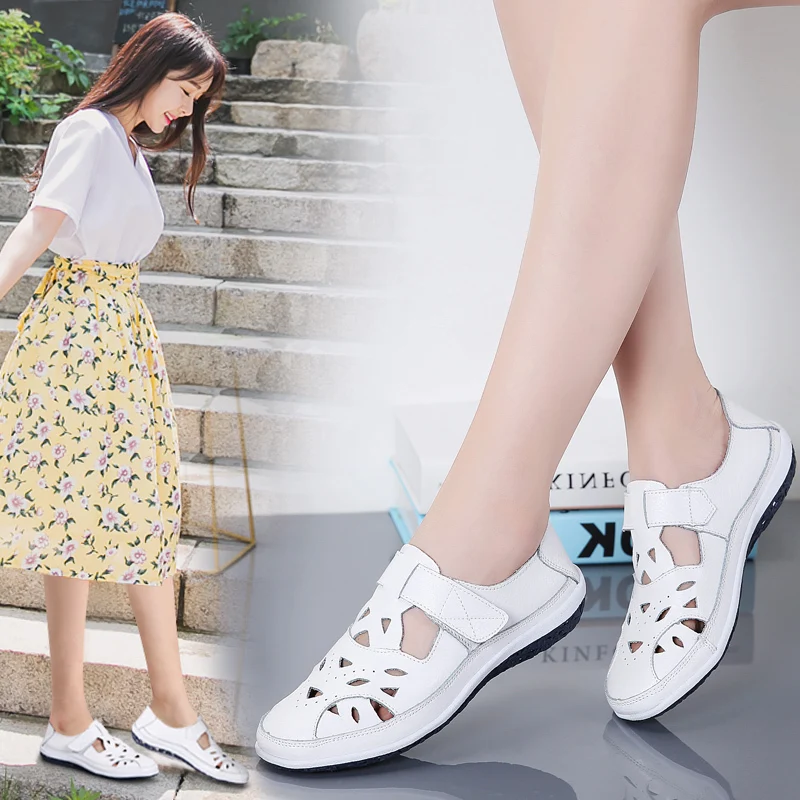 

Women's Sandals Summer Ladies Girls Comfortable Ankle Hollow Round Toe Sandals Female Soft Beach Sole Shoes Plus Size