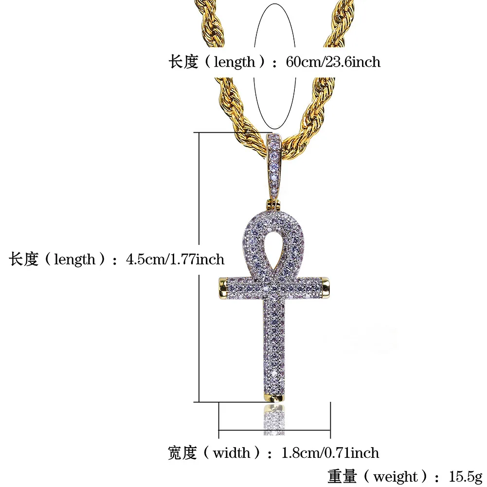 

Euro-Hot Style Egyptian Anh Keys Pendant Micro Inset With Gold And Silver Two-Color Hip Hop Zircon Necklace New