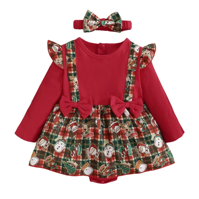 

Детский комбинезон в клетку, с длинным рукавом и круглым вырезом