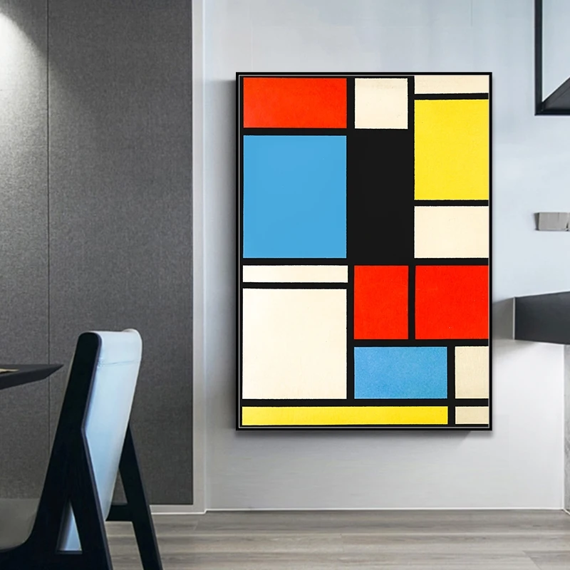 

Piet Cornelies Mondrian Famous Wall Art Abstract Geometric Canvas Painting Posters and Prints Line Red Blue Yellow Composition