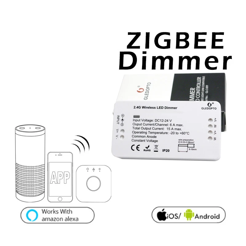 Беспроводной регулятор яркости для управления светодиодным освещением 12-24 В Zigbee