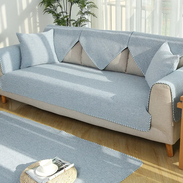 Blue Хлопковый чехол для дивана, нескользящий, четыре сезона, льняная тканая подушка для дивана, дивана, полотенца, чистый цвет, подлокотники для дивана, чехлы для гостиной - Цвет: Blue