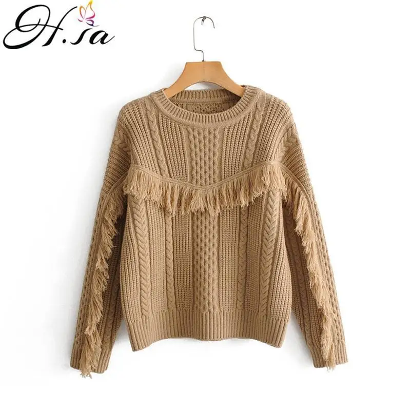 H. SA корейский модный женский свитер и пуловеры Oneck Ruffles Pull Jumpers хаки зимний теплый женский свитер-пуловер свитер оверсайз