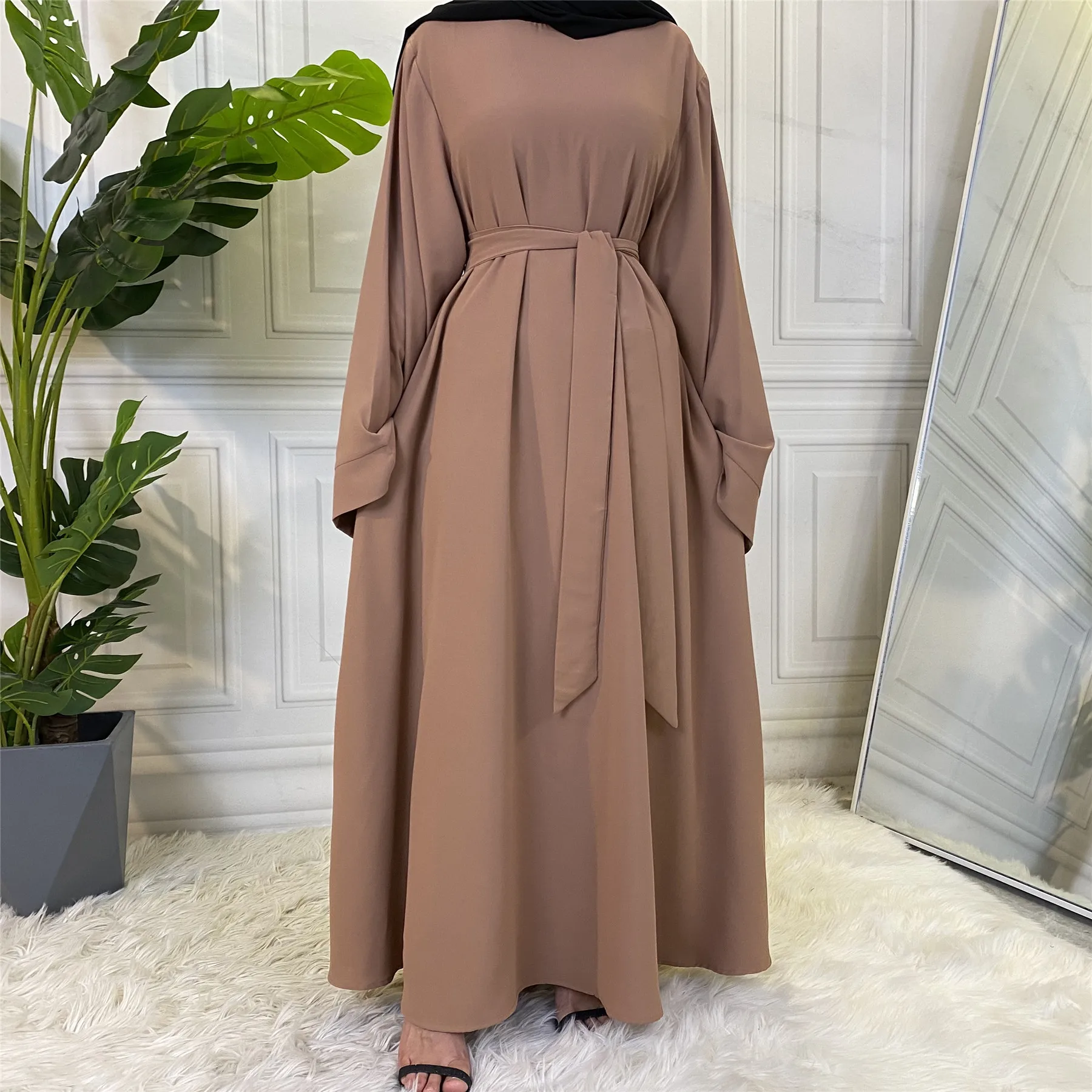 Мусульманская мода хиджаб Длинные платья для женщин с поясом сплошной цвет ислам одежда абайя африканские платья для женщин Musulman Djellaba