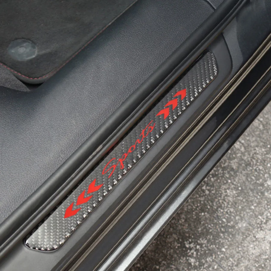 

2Pcs Carbon Fiber Door sill scuff plates protectors Red Reflective Design Prevents Scratches 580mmx38mm