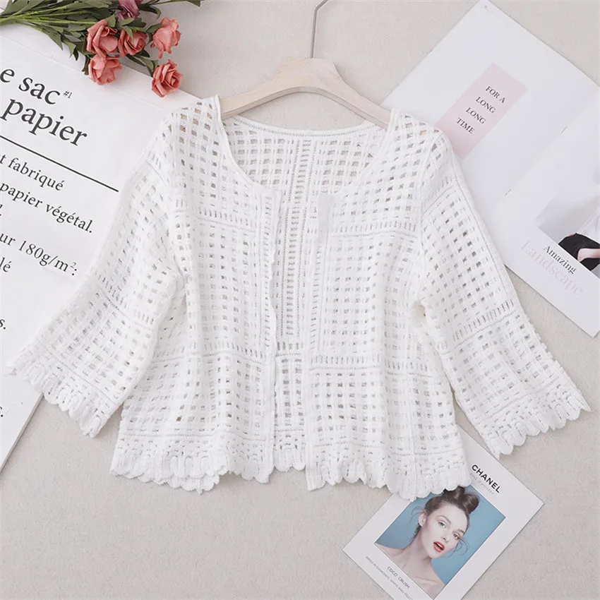 

2020 Summer Beach Cover Up Hollow Out Casual Cardigan Women Crochet Top Sunscreen Shirt Thin Coat Outwear