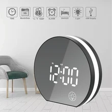 Electronic  USB LED  Mirror Table Alarm Clock Digital Bedroom Bedside Clock with  Light &Snooze & Temperature Modern Office Watc