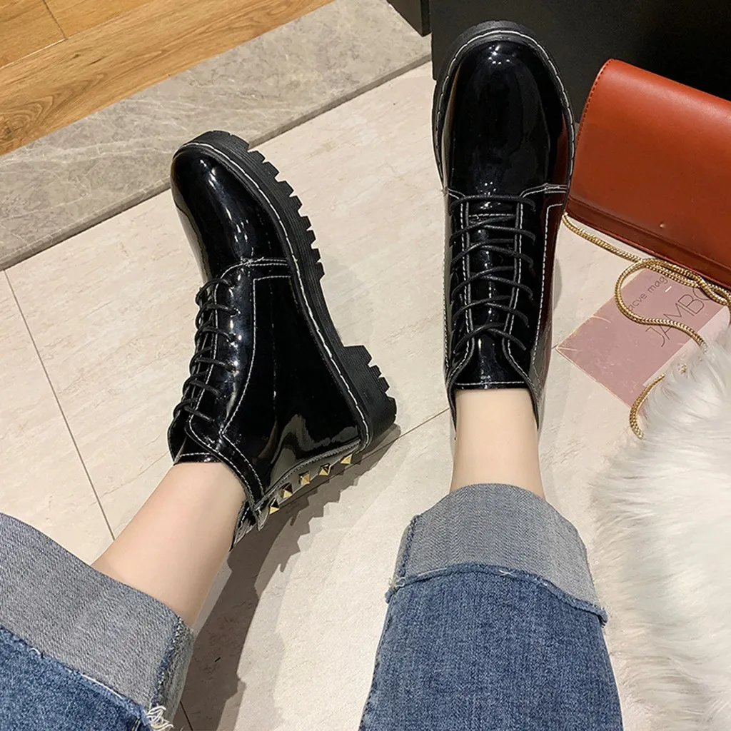 Женские ботинки на плоской подошве с круглым носком Модные однотонные