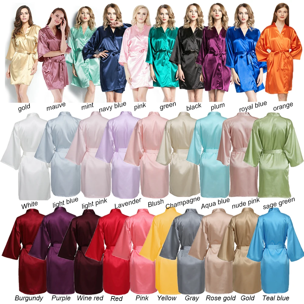 Silk Satin Robes Bridesmaid Bride Robes Bridesmaid Robes Wedding Long Robe Bathrobe Gold Print Royal Blue Robe