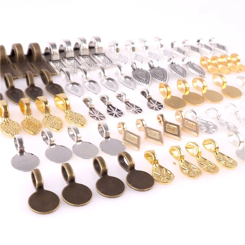 

50PCS Alloy Glue on Flat Pad Bails Water drops Rectangle Shape Pendants Charms