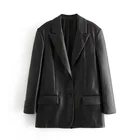 2021 Модный женский свободный блейзер из искусственной кожи с карманами, винтажное пальто с длинным рукавом, верхняя одежда для женщин, шикарные пальто, топы