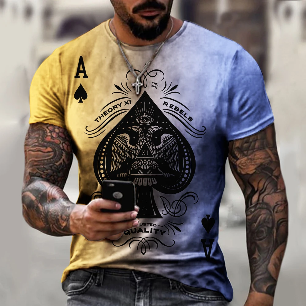 

Men's Ace of Spades T-shirt 3D color printing short-sleeved top oversized summer breathable casual sports T-shirt XXS-4XL