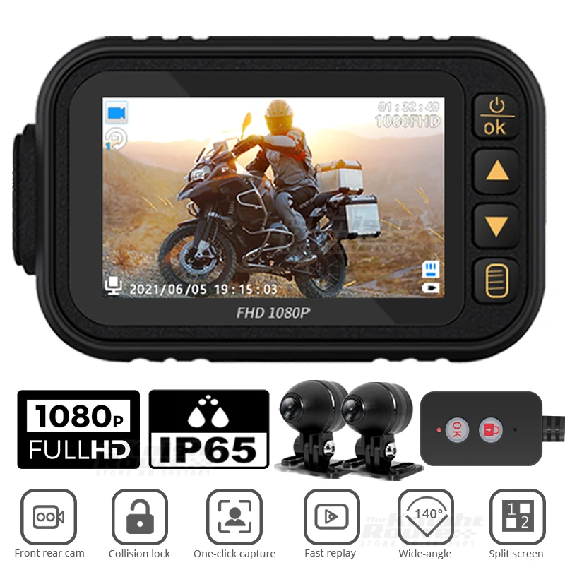 

TIEBRO 3" Screen Full Body Waterproof Motorcycle DVR Dash Cam 1080P+720P Front & Rear view Moto Recorder Motorcycle Camera Box