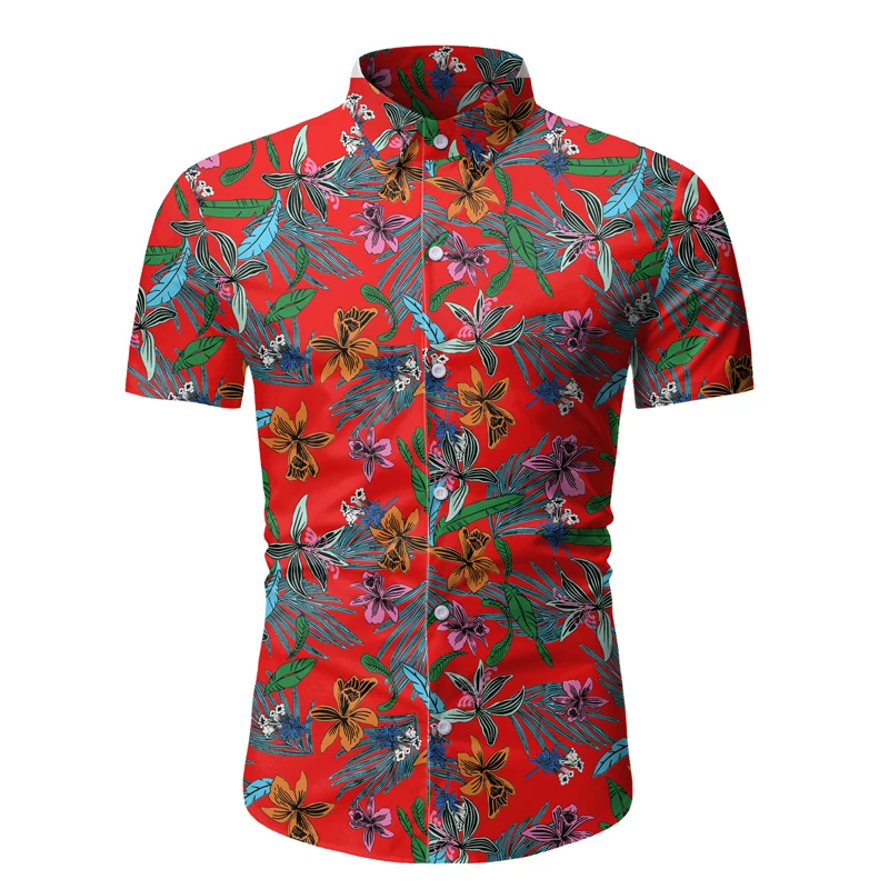 

Nice Pop Summer Mens Short Sleeve Beach Hawaiian Shirts Cotton Casual Floral Shirts Regular Plus Size 3XL Mens clothing Fashion