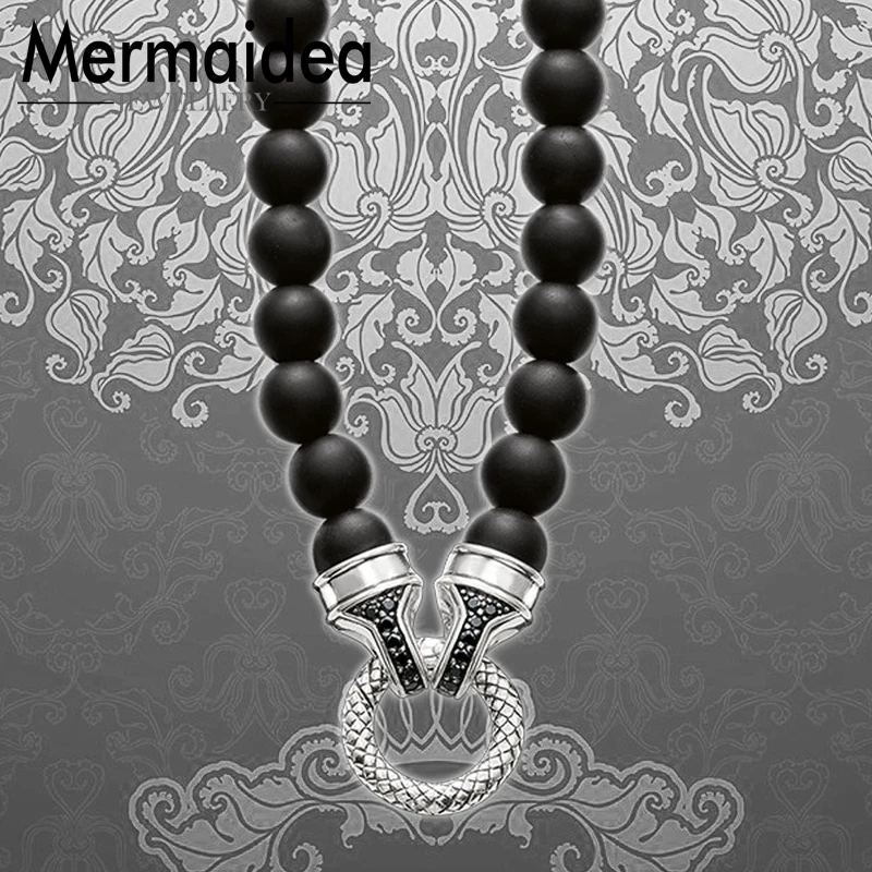 Ожерелье с бусинами 10 мм обсидиан Модные посеребренные ювелирные изделия