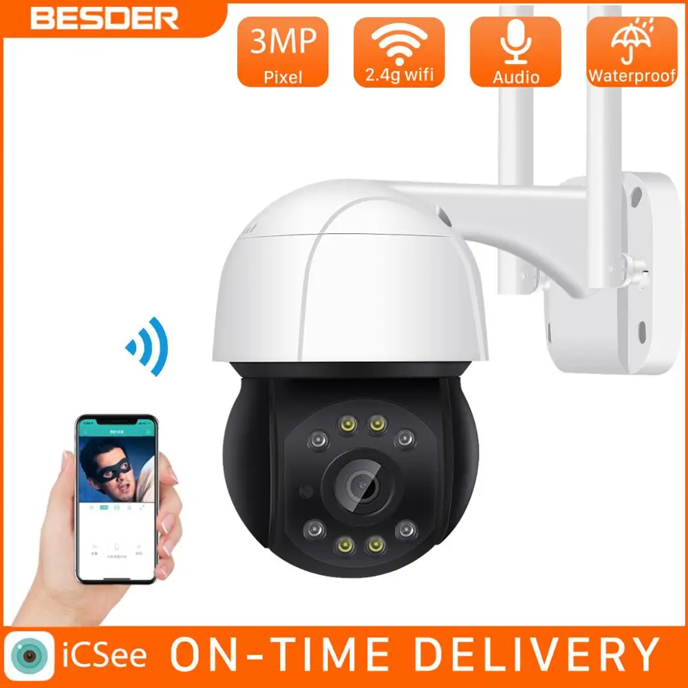 BESDER 3MP PTZ WiFi наружная 4X цифровая зум скоростная купольная мини IP камера