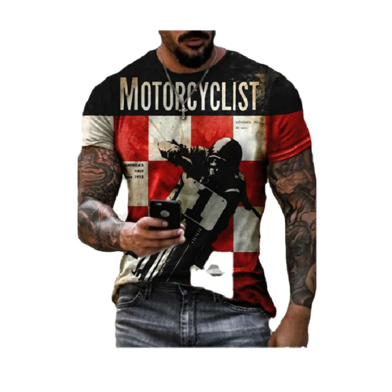 

Summer Men's T-Shirt Street Fashion Courses De Motos De Style Locomotive 3D Short Sleeve Tees Mens Tops Loose Pullover T-Shirt