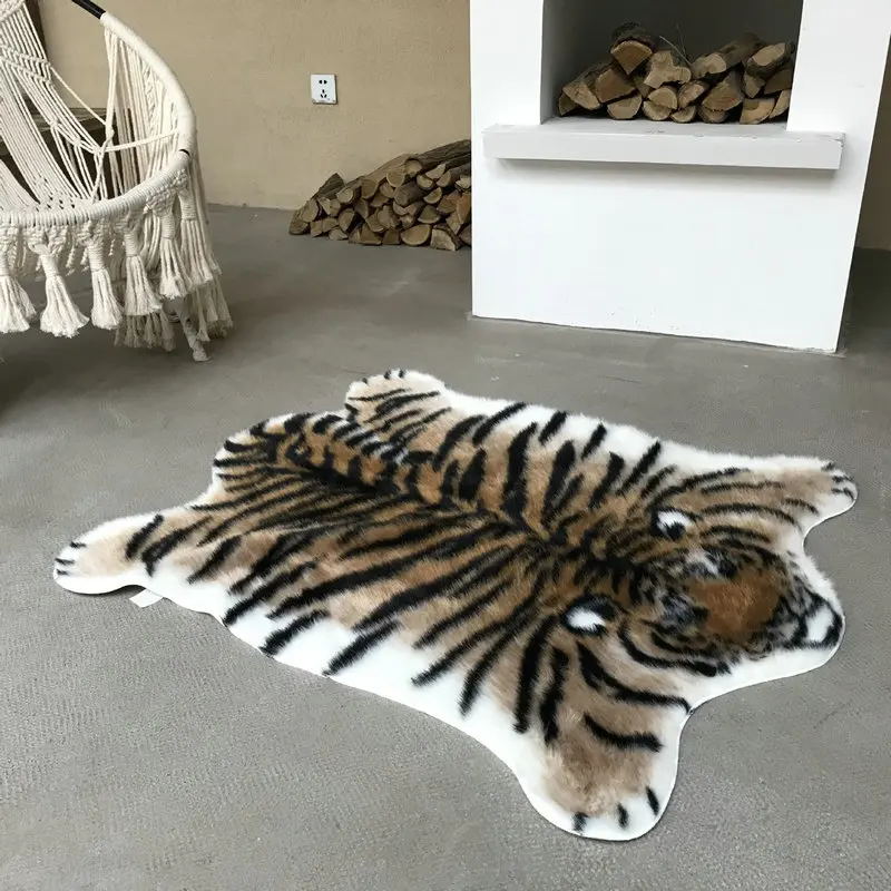 

Young Tiger Faux Fur Rug Soft Fluffy Tiger Printed Carpet Children Bedroom Bedside Mat Cute Animal Area Rug Chair Sofa Carpets