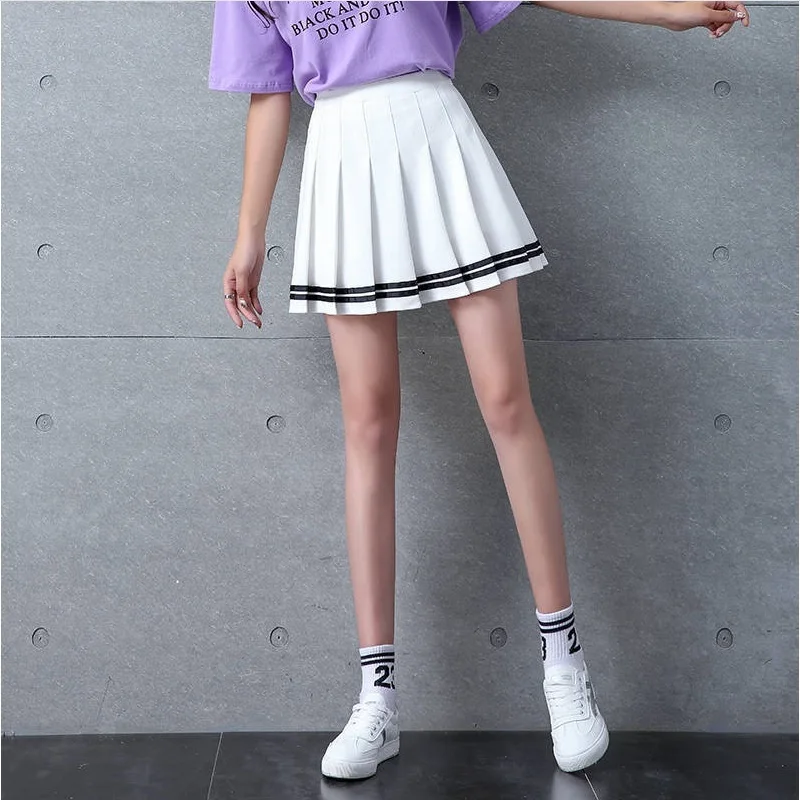 Stripe Pleated Mini Skirt Punk Y2k Mini Skirt Women 2021 Summer Streetstyle Solid Cheerleader Dancing Skirt Casual Slim Skirt