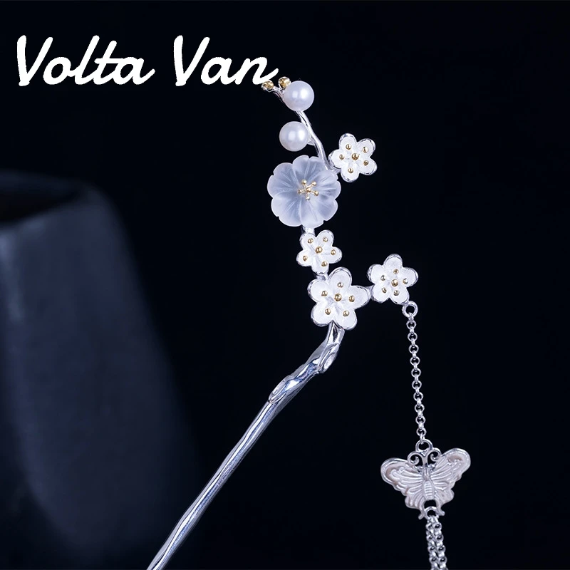 

Volta Van Crystal Hairwear Jewelry 925 Sterling Silver Vintage Hair Forks 2022 New Hairpins Plum Blossom Butterfly Hair Sticks