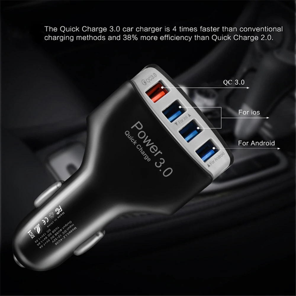 Автомобильное зарядное устройство с 4 портами USB, быстрая зарядка 3,0, автомобильное зарядное устройство для быстрой зарядки, автомобильное портативное зарядное устройство s для huawei mate 30 Pro iPhone 11