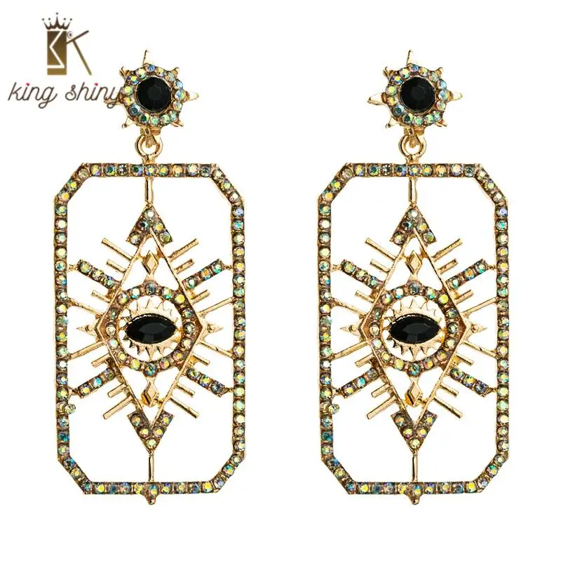 

Za Brand Multi Color Crystal Evil Eye Dangle Earrings for Woman Luxury Hollow Geometric Square Drop Earrings Woman Party Jewelry