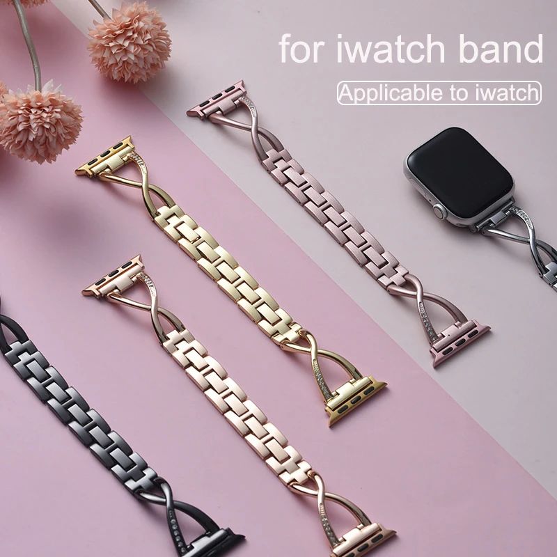 

Diamond Watch Band for Apple Watch 40mm 45mm 44mm 42/38/41mm Stainless Steel Strap for Iwatch Series 7 6 SE 5 Metal Wristband