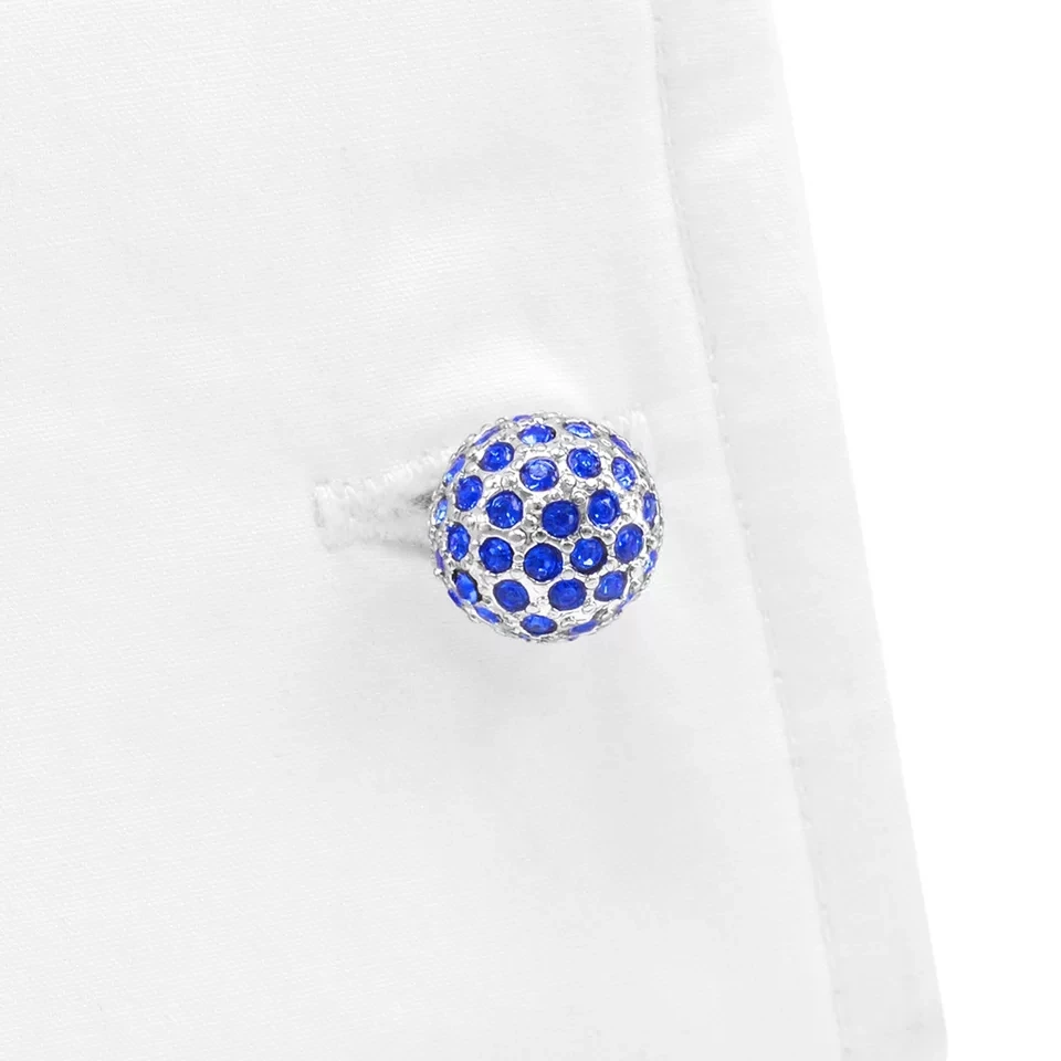 Запонки для жениха мужские французские темно фиолетовые синие Кристальные