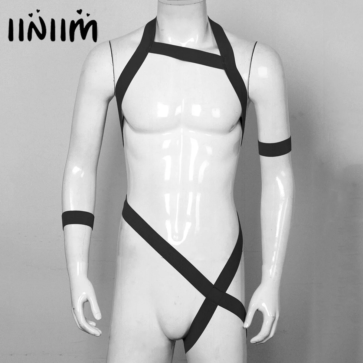 

Mens Sexy Bondage Hollow Out Elastic Strap Muscle Costumes Male Lingerie Body Belt Chest Harness with Armband for Bar Nightclub