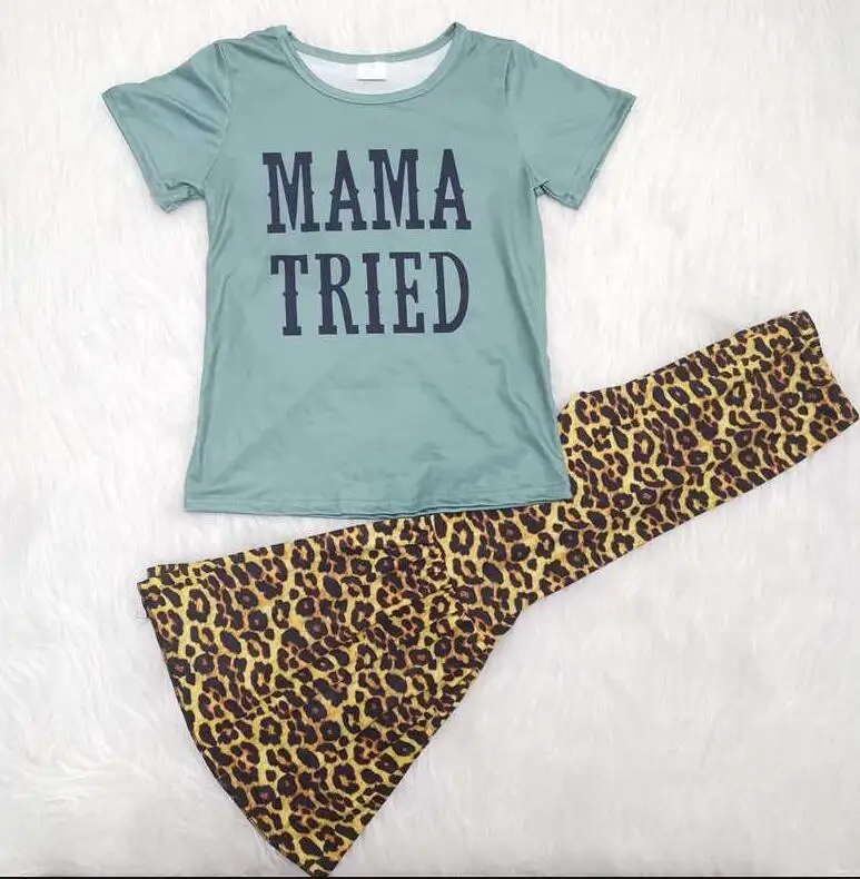 Модный комплект для девочек с буквенным принтом детская одежда леопардовым