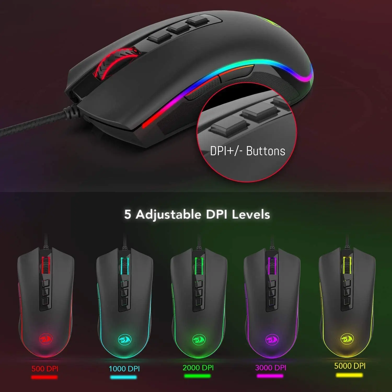 Игровая мышь Redragon M711 Cobra с Цветной подсветкой 16 8 миллиона RGB 10000 DPI регулируемая