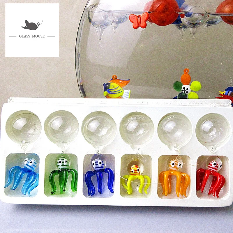 Плавающая стеклянная фигурка мини краба для аквариума лампа ручной работы рыб