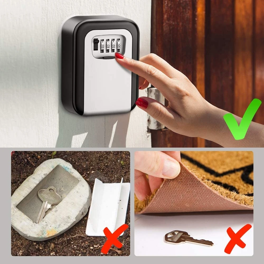 

Key Safe Wall Box Weatherproof 4 Digit Combination Keys Storage Lock Boxes Indoor Outdoor Password Locks Hidden Keys Storage Box