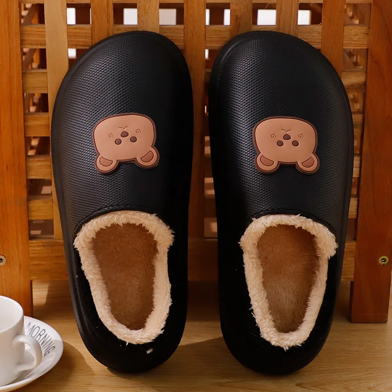 2022New Waterproof Cotton Slippers Warm Indoor Non-slip Plush Indoor Ladies Home CoupleThickBottom Slippers MenAutumn And Winter