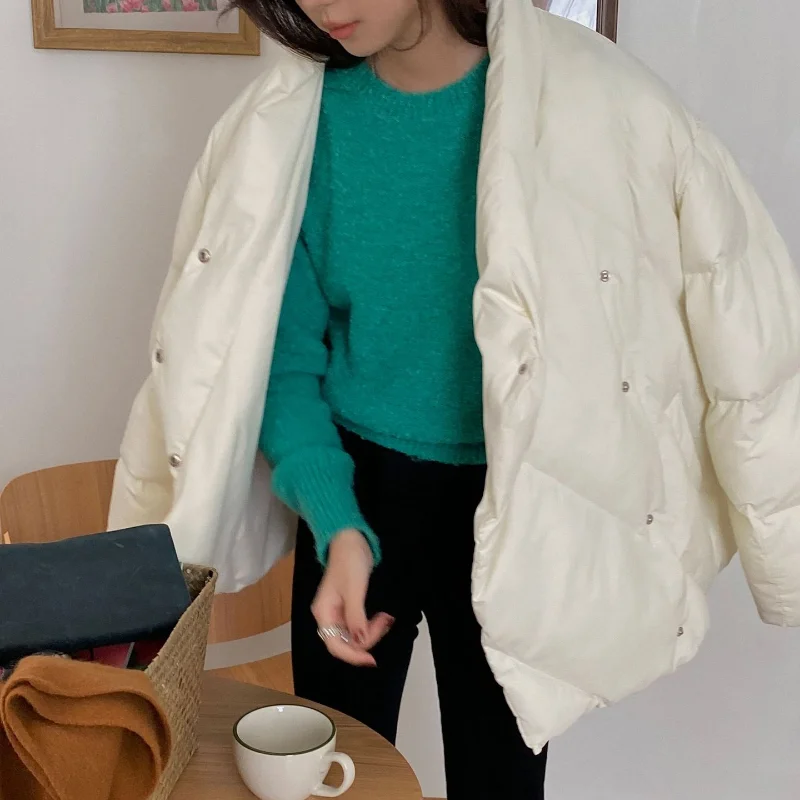 2021 Women Thick Padded Jacket New Winter Stand-up Collar Parkas Long Sleeve Outerwear Women Fashion Solid Thick Short Coats