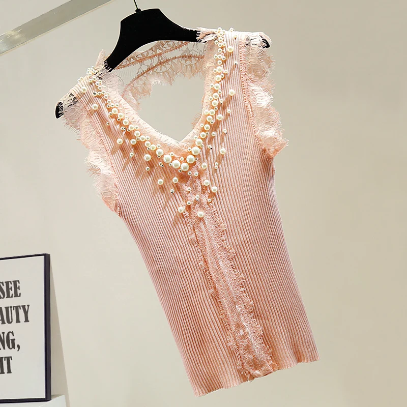 Майка женская трикотажная с открытой спиной Модная тонкая пикантная кружевная