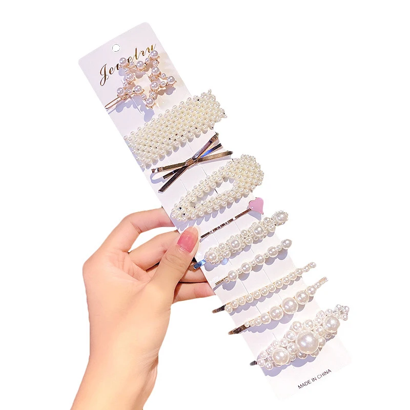 

Korea Fashion Handmade Pearls Hair Clips Geometric Flower Barrettes Simulated Pearl Beaded Hairpins Hair Accessories 10Pcs/Set
