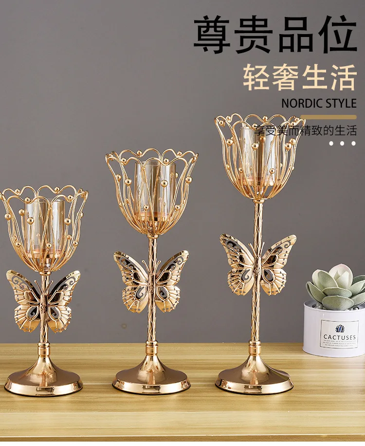 

New electroplating luxury Nordic style iron art wedding travel party party Christmas golden butterfly candle holder