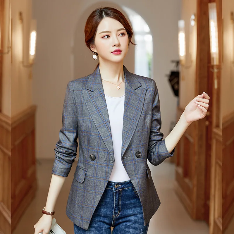 Женский офисный пиджак в клетку большого размера лето 2019|Женские пиджаки| |