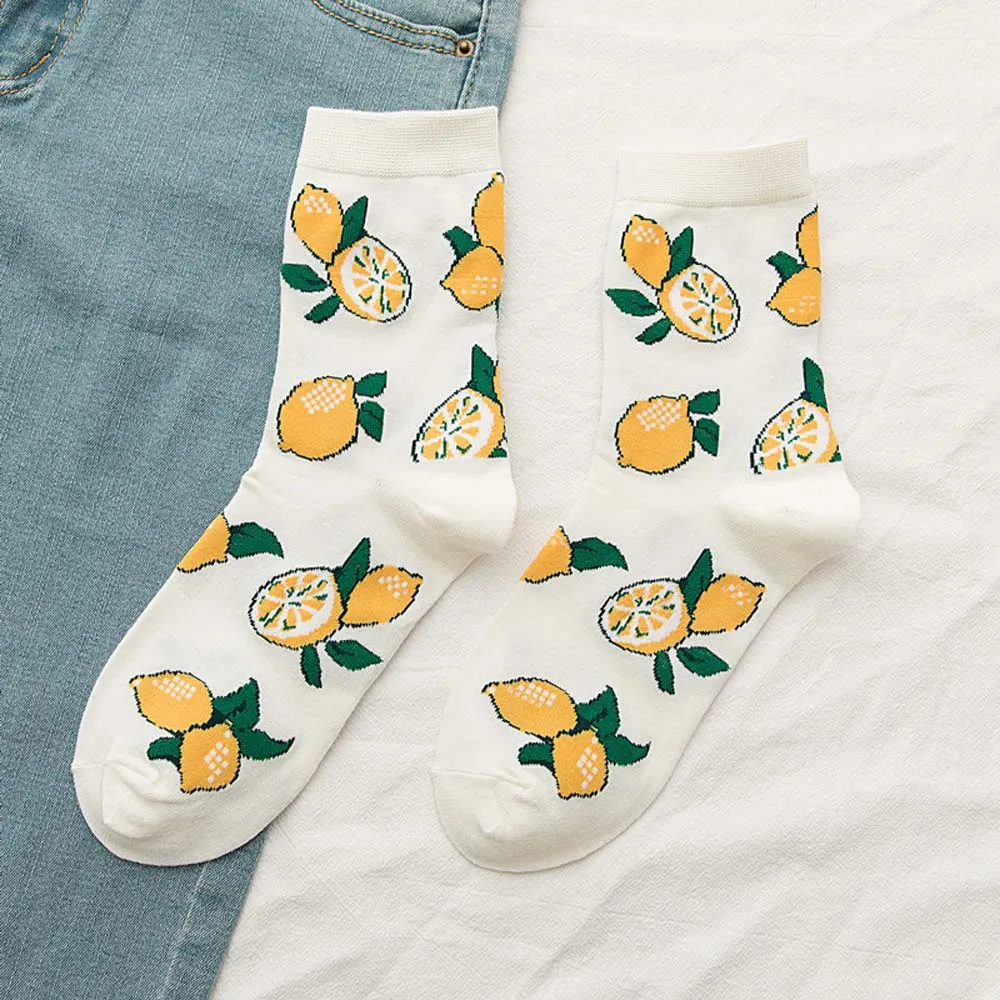 

2020 Summer Fruit Printed Cotton Socks Women Korean Fashion Socks Soft Breathable Streetwear Short Socks