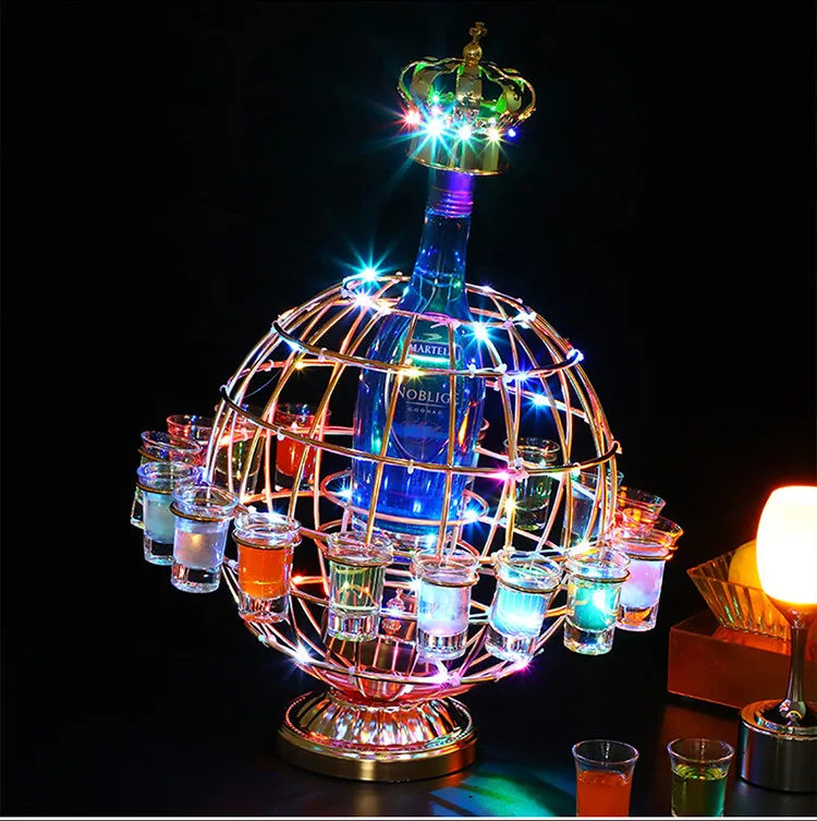 

Creative globe Glowing wine rack rechargeable LED Luminous Beer wine bottle holder Champagne Cocktail Drinkware Holder