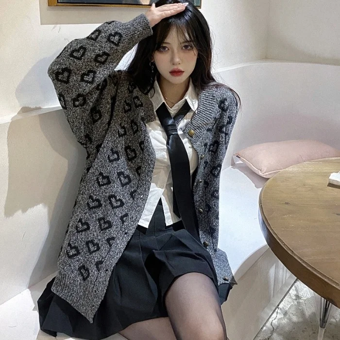 

Женский вязаный кардиган Love, свободный свитер с длинным рукавом, в стиле ретро, осень 2021