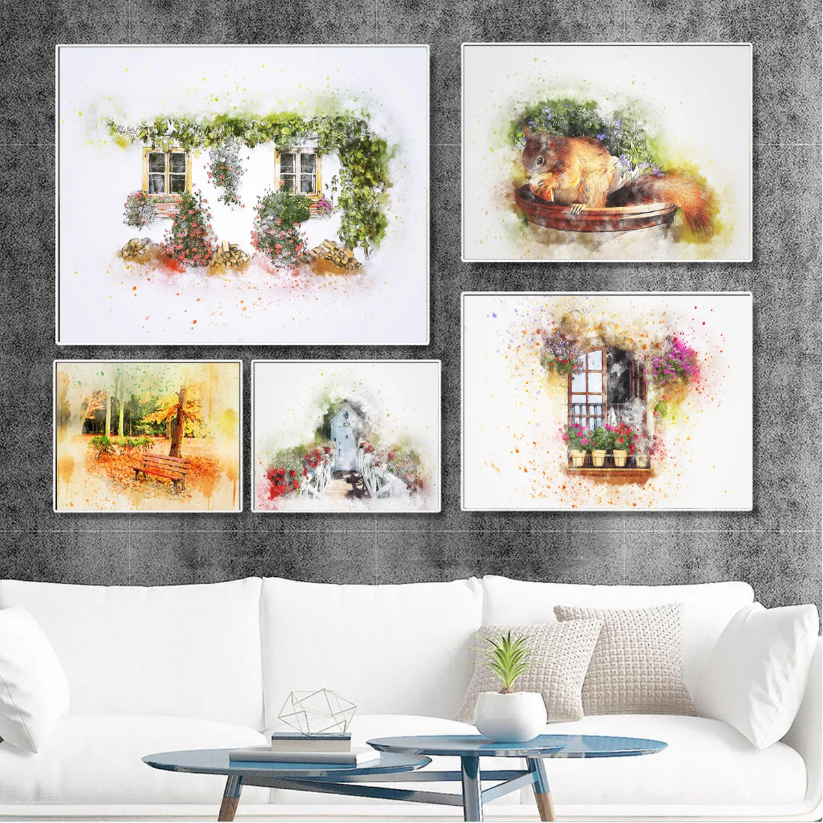 Подставка под окна сад пейзаж цветы холст постер картина настенные подвески