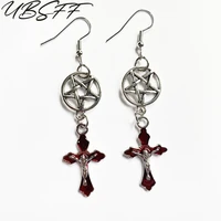 pentagram cross earrings jesus religious cross earrings pendant witch jewelry pagan gothic womens gift